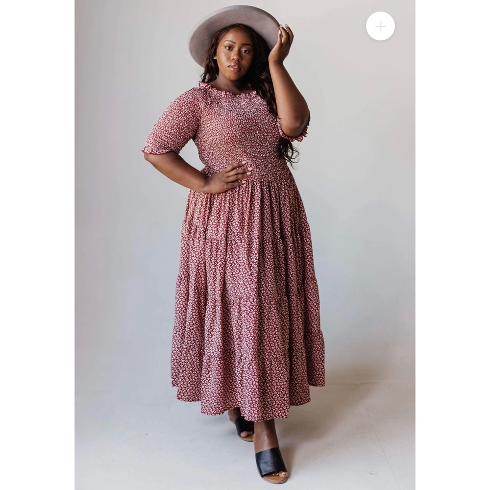 Plus size maroon smocked dress